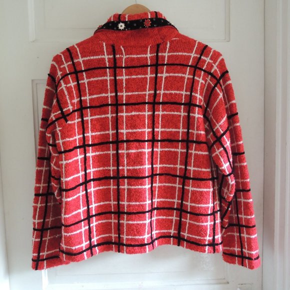 Design Options Vintage Red & White Windowpane Embellished Cardigan Jacket M - Picture 2 of 13